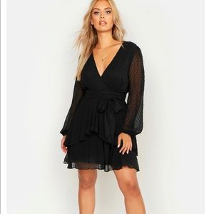 Plus Ruffle Hem Dobby Mesh Skater Dress